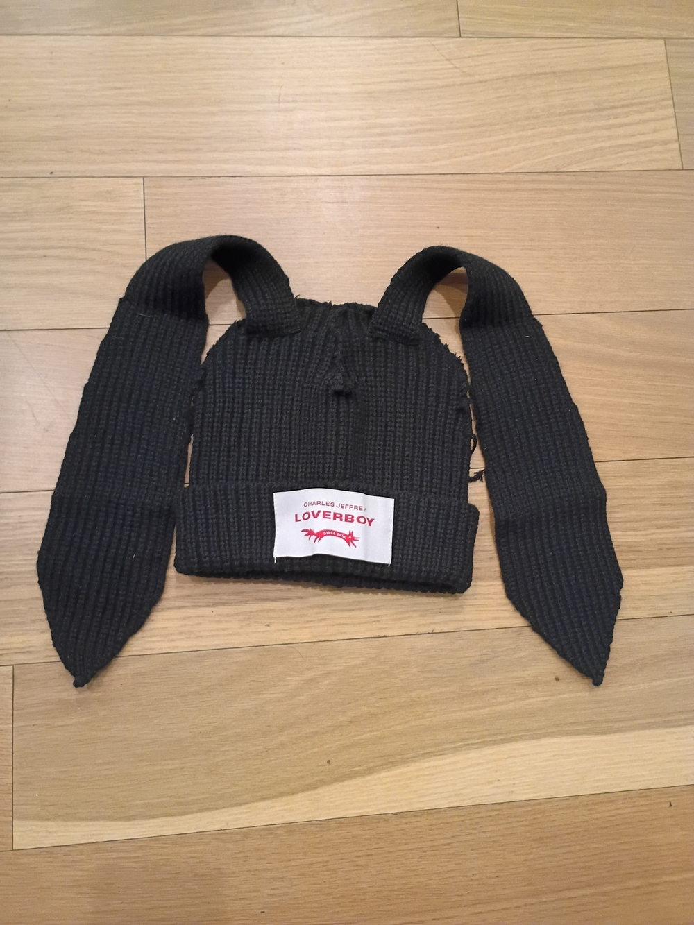 Charles Jeffrey Loverboy Knit Black Bunny Ear Beanie Hat